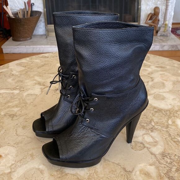 Michael Michael Kors St. Marks Peep Toe Platform Slouch Ankle Leather Boots - Picture 2 of 8